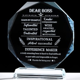 Movdyka Boss Gifts for Men Women Best Going Away Retirement Appreciation Gifts for Boss Lady Crystal Office Decor Plaque Gifts Boss Day Birthday to My Boss