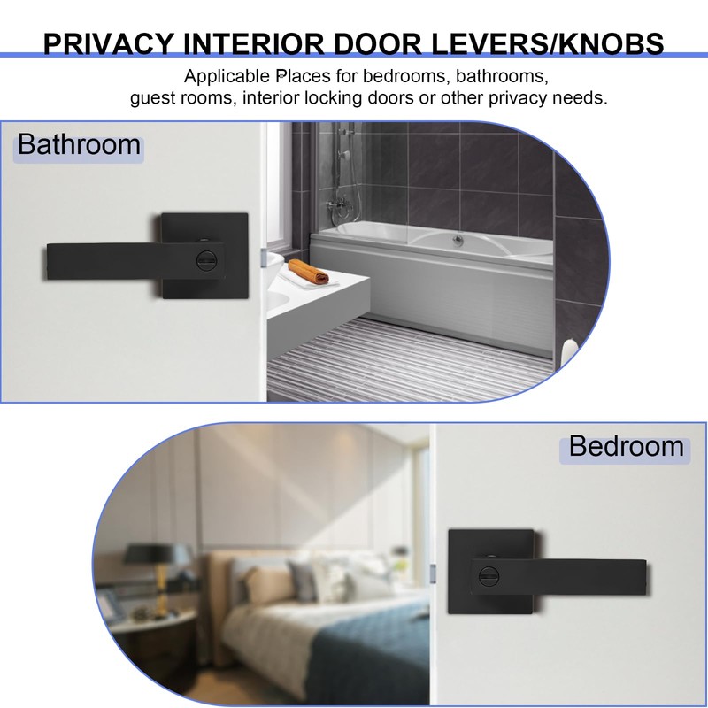 RAZCC Privacy Door Levers, 8 Pack Matte Black Door Handles