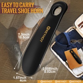 KEYHOT Plastic Shoe Horn, 7.3" Shoehorn Plastic Small Size, Durable Shoe horns with Hook Hole Short Handle Portable Travel Use for Men Women Seniors Kids