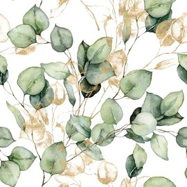 Livelynine Sage Green and Gold Botanical Wallpaper Peel and Stick Elegant Muted Green Eucalyptus Leaf Wallpaper Prepasted Removable White Gold Boho Contact Paper for Cabinets Classroom Wall 17.5x78.8