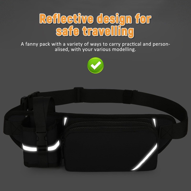 Esoes Bum Bag Belt Bag Belt with Bottle Holder, black