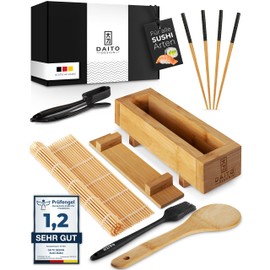 DAITO DESIGN Sushi Maker | With Sushi Accessories and Recipes for Delicious Sushi Variants | Sushi Set to Make Yourself Made of Coated Bamboo | The Sushi Maker Set for Sushi Lovers