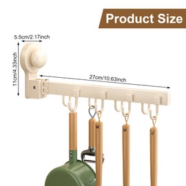 Marjoramy Kitchen Utensils Holder with 8 Hooks, Suction Cup Utensil Holder Without Drilling, 27 cm Stainless Steel Removable Rust-Free Rail Pan Hanger,Suitable for Kitchen and Bathroom (Cream white)