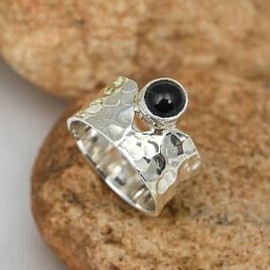 JEWELSTREZORO Onyx Edelstein Bandring Männer & Frauen Bandring Bandring 925 Sterling Silber Bandring Geschenkartikel Handarbeit TSR134L_68 (21.6)