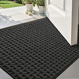 LUMI LUMI Washable Door Mat Indoor Entrance 17x30, Dirt Trapper Front Door Mats with Absorbent Interior and Non-Slip Rubber Backing, Thin Entryway Doormat, Dark Gray
