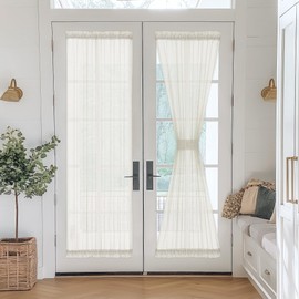 FMFUNCTEX Linen Sheer French Door Curtain Panels 72 Inch Long Flax Linen Double Window Draperies for Front Sliding Glass Door, Rod Pocket, 2 Panels