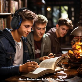 Orejeras, Tamaño Ajustable, Orejeras Suaves con Bloqueo de Ruido, Protección Auditiva Portátil, Carcasa de ABS para Aprender (Azul negro)