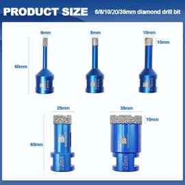 Diamantbohrer Fliesenbohrer Set -6 8 10 20 35mm Diamantbohrer für Porzellan Fliese Granit Marmor Trockenbohren