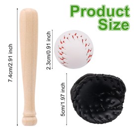 Mini Baseball Set, Baseballschläger Miniatur Handschuh und Ball Kleines Puppenhaus Zubehör für Tortenaufsätze Sportdekor Schreibtisch Displays Foto Requisiten (Schwarz)