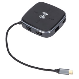 Type C Dock Station Hub Multi Function 9 in 1 Hub with Wireless Charging 3 USB 1 HD Multimedia Interface for Laptops