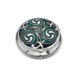 GaelSong Enameled Metallic Pill Box Plastic-Lined Compartment 1.5" Diameter Birthday Gift Souvenir Present Health Care Organizer (Triskelion)