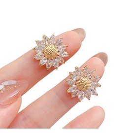 Aretes De Girasol Chapado En Oro Broqueles Zirconia Cúbica flor Circonia Elegantes Regalo para mujer esposa novia hermana hija