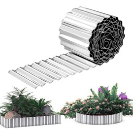 Metal Landscape Edging 12 inch x 20 ft,Corrugated Garden Edging Border Galvanized Sturdy Lawn Edging, Flexible Long Strips Garden Borders for Raised Flower Bed Tree Surrounds -Silvery
