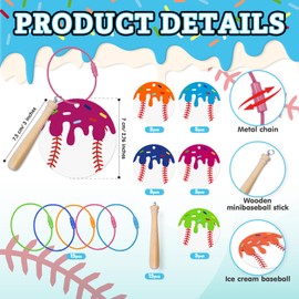 Hennchi 15 Set Ice Cream Baseball Keychain with Mini Wooden Bat, Acrylic Luggage Backpack Tags for Baseball Theme Party Team Gifts Travel Bag Suitcase