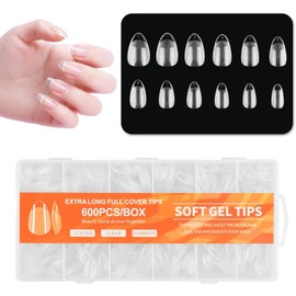 Nivofu 600 Pcs Uñas Postizas Transparentes, Falsas Nail Tips Almendra Cortas 12 Tamaños, Soft Gel Tips Uñas Acrilicas Postizas Con Caja, No Requiere Lijado, Puntas de Uñas Para Salones de Uñas (corto)