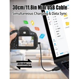YACSEJAO 30CM 90 Degree Mini USB Short Cable,3Pcs Right Angle USB A 2.0 to Mini B Data Sync Charging Cable for Dash Cam Driving Recorder,MP3 Players,Camera (Down Angle)