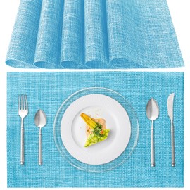 Washable Place Mats Set of 6 PVC Heat Resistant Non-Slip Place Mats for Kitchen Dining Table Hotel 45 x 30 cm (Sky Blue)