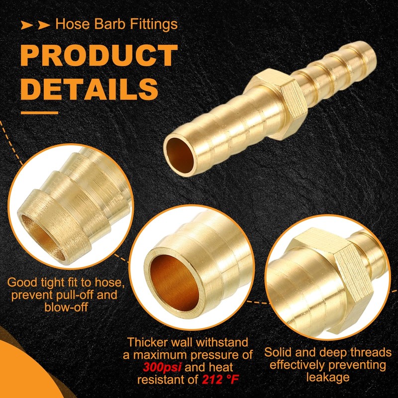 HARFINGTON 2pcs 5/16" to 1/4" Brass Hose Barb Fitting Metals