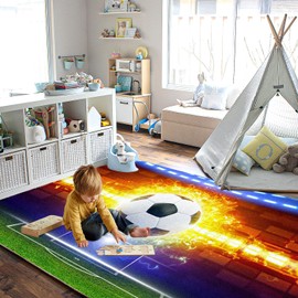 Dai Lufei Football Rug, Sports Area, Non-Slip Football Field Rug, Ice Fire, Printed Large Area Rugs, Teenager's Room, 3D Football with Flames, Printed Rugs, 80 x 120 cm