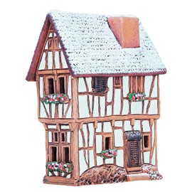 Ceramic Cone Incense Burner and Incense Cone Holder | Miniature Replica of The Original Historic House in Bernkastel-Kues | Snow Covered | R255