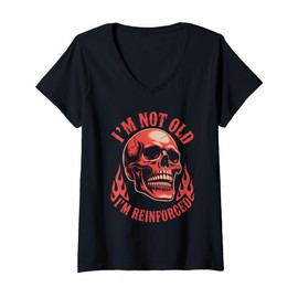 Womens I’m Not Old – I’m Reinforced Vintage Skull Graphic V-Neck T-Shirt