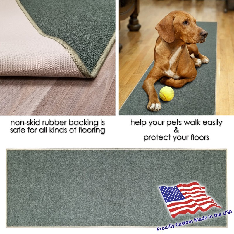 Kapaqua Custom Size Teal-Green Solid Plain Rubber Backed Non-Slip Hallway