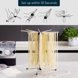 KITCHENDAO Collapsible Pasta Drying Rack, Foldable for Easy Storage, Rotary Arms, Detachable for Easy Cleaning, Stainless Steel Homemade Hanging for up to 6 lbs, Pasta Noodle Spaghetti Stand Hanger