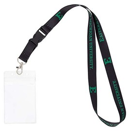 Eastern Michigan University EMU Eagles Car Keys College ID Badge Holder Lanyard Keychain Detachable Breakaway Snap Buckle (w/Pouch Black)