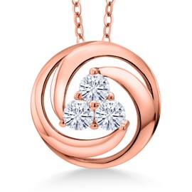 Gem Stone King 18K Rose Gold Plated Silver  White Moissanite 3 Stone Circle Pendant Necklace
