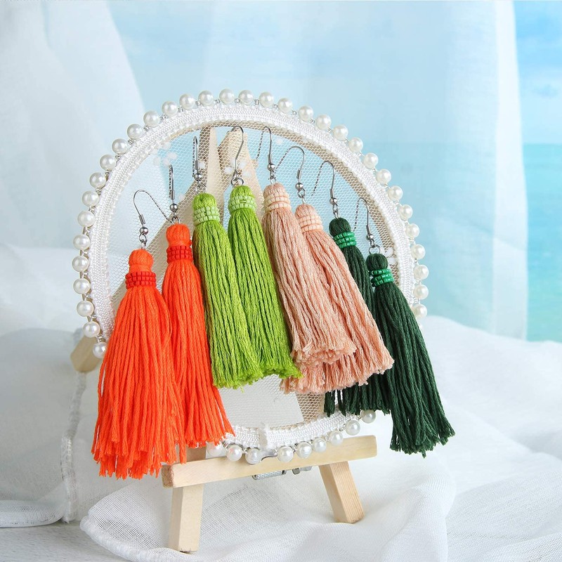 KELITCH Bohemian Tassel Earrings 925 Silver Pendant Earrings Handmade Colour