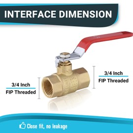 (Pack of 10) Seelink 3/4 Inch 600 WOG FNPT Full Port Ball Valve, Brass Shut Off Valve for FIP Threaded Pipe Connection, Potable Water, Red