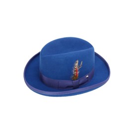 New Mens 100% Wool Royal Blue Godfather Style Homburg Fedora Hat