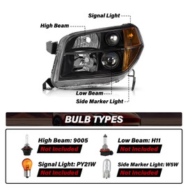 Headlight Assembly Pair for 2006 2007 2008 Honda Pilot OEM Halogen Headlamps Replacement Black Housing, Left & Right Side