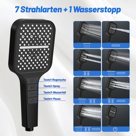 VEHHE VEHHE Duschkopf mit 1.5M Schlauch, 7 Strahlarten Duschkopf Wassersparend, Duschkopf Regendusche mit Stopptaste und selbstreinigender Silikondse, Einhand-Einstellung Gross Duschbrause Druckerh?hend