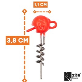 Zite Fishing Screw-In Jigs 5-20 g Pack of 5 | Screw Jig Heads Lead Durable Predator Fishing | Screw Spiral Rubber Fish System | Corkscrew Screw Jigheads Pike, Zander, Perch (UV-Active, 7.5 g)