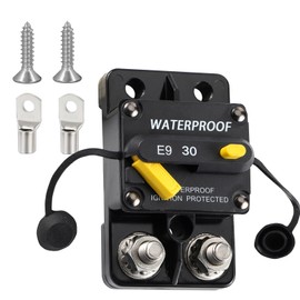 BUSSALIX E9C Circuit Breaker Waterproof IP67 Extended Surface Mount 3/8" Stud Marine RV Truck Hi-Amp 12V-48V DC Protection Overload Short Circuit Protection (30A)