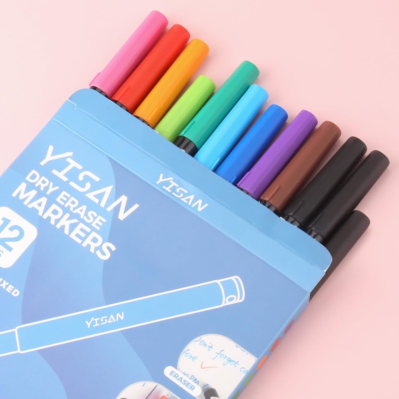 YISAN Magnetic Whiteboard Pens Ultra Fine Tip, Dry Wipe Pens,