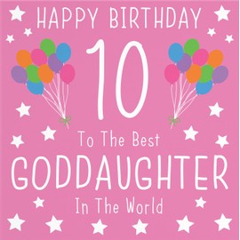 Hunts England - Goddaughter 10th Birthday Card - Happy Birthday - 10 - To The Best Goddaughter In The World - Iconic Collection - Fun Colourful Card