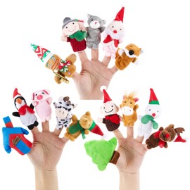 Pack of 15 Christmas Finger Puppets Set Plush Toy Fabric Dolls with Santa Claus Snowman Gingerbread Man Animals and Other Different Patterns Hand Puppet for Christmas Party Bag Gift etc.