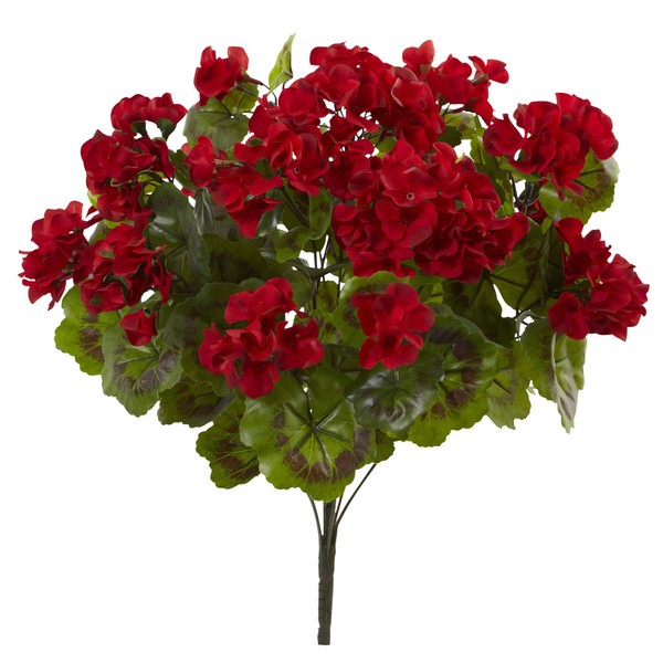 Nearly Natural Geranium Artificial Bush, UV Resistant, Set of 3 (Indoor/Outdoor), Red,15"Dx15"Wx19"H
