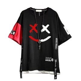 DUDHUH Men’s T-Shirts Techwear Japanese Streetwear Hip Hop Short Sleeve Shirts for Men Black