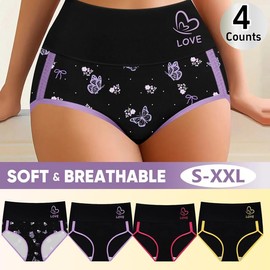 4-Pack/Set High-Waist Shaping Panties for Women- Seamlesslce Silk Mesh Control Briefs, Tummy slimming & Butt LiftingUnderwear Breathable Everyday:_Flower Mix Style 4pcs_XL