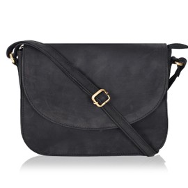 Genuine Leather Shoulder Crossbody Purse For Women with Adjustable Strap, Mobile Pocket & Outside & Inside Zipper, Black Hunter, Medium, Retro