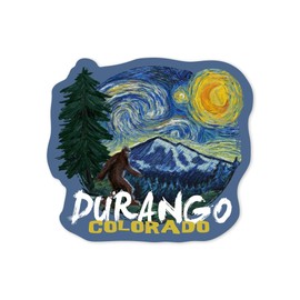 Die Cut Sticker Durango, Colorado, Bigfoot, Starry Night, Contour Vinyl Sticker 3 to 6 inches, (Waterproof Decal for Cars, Water Bottles, Laptops, Coolers), Large