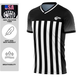 CUEJDSA Referee Shirt Uniform,V Neck Referee Costume Shirt for Men,Referee Jersey，Football Referee Shirt(Black & White, Size M)