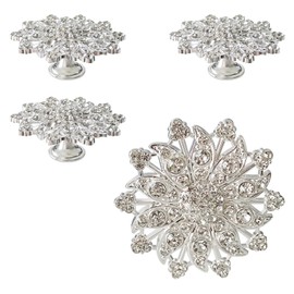 4 Pieces Flower Shape Cabinet Knobs, Decorative Crystal Glass Single Hole Pull Handles for Closet Drawer Wardrobe Living Room Bedroom Bathroom Kitchen with Screw (Silver)