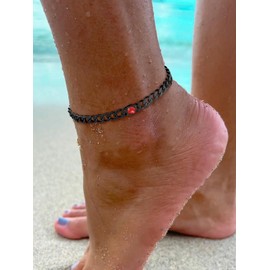 FOCALOOK Stainless Steel Black Anklets for Women Cuban Ankle Bracelets Adjustable Foot Jewelry Leg Bracelets Summer Beach Anklet January Birthstone Synthetic-Garnet Ankle Chain