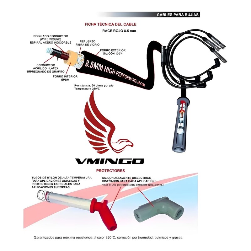 Set Cables Bujia Encendido Vmingo Auto 2.0L 8.5mm Silicona Compatible