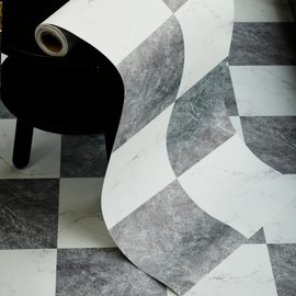 Checkered Peel and Stick Vinyl Flooring Roll – 15.7"x 236" Matte Finish Self Adhesive Floor Paper with Wear Layer, Covers Old Floors, Quick Fix for Flooring Jobs, 1-Person Update for Kitchen, Bathroom