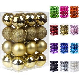 Emopeak - 24 bolas de Navidad para árbol de Navidad – 4 estilos inastillables decoraciones de árbol de Navidad para decoración de fiestas de boda (dorado, 1.6 pulgadas/4.2 cm)